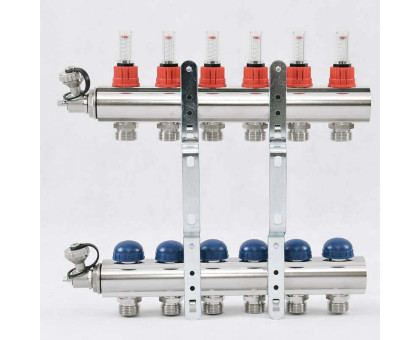 Колл.группа 1" х 6 вых 3/4" с расходомерами и термостатическими вентилями