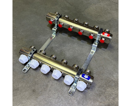 Коллекторная группа с балансировочными и термостатическими вентилями UNI-FITT серия I 1"x3/4"ЕК 6 выходов