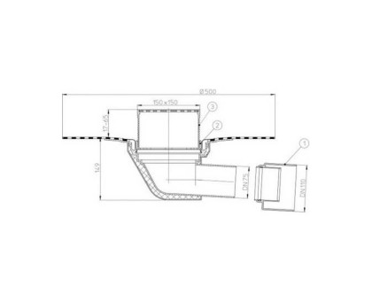 Кровельная воронка Hutterer & Lechner (горизонтальный выпуск), со снимаемыми насадными подрамниками 12 - 65 мм, DN 75/110