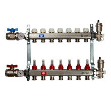 Коллектор из нержавеющей стали Stout в сборе с расходомерами 7 вых.